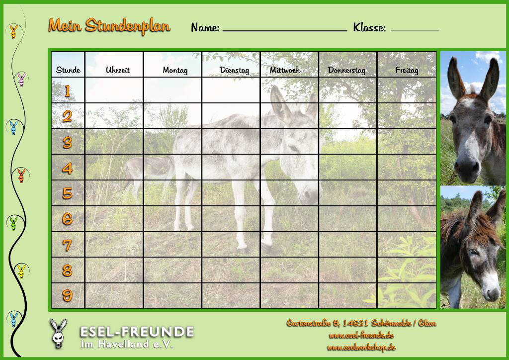 Esel-Workshop Esel-Stundenplan Esel-Workshop Esel-Stundenplan